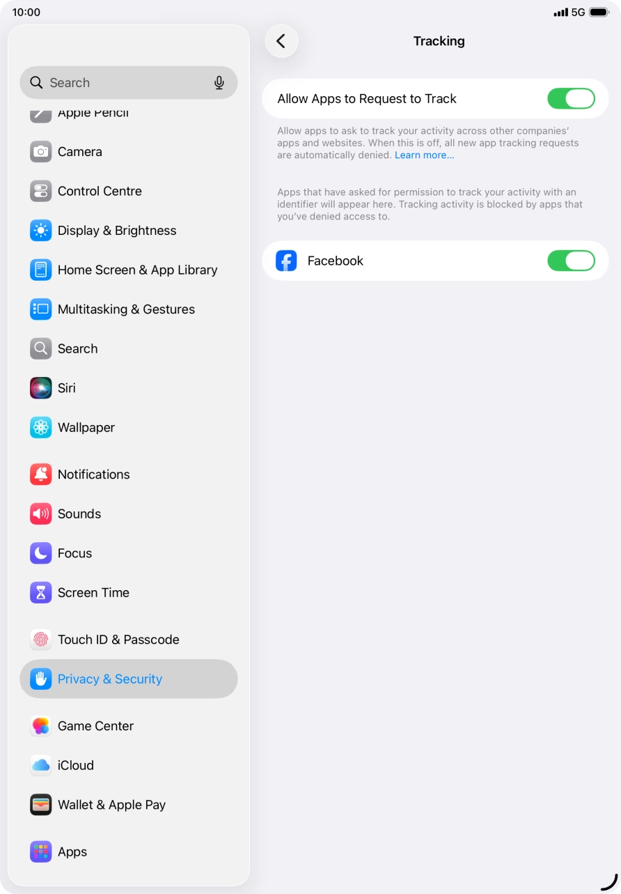Press the indicator next to 'Allow Apps to Request to Track' to turn the function on or off.
