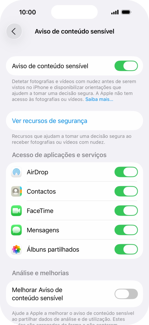 Prima o indicador junto das aplicações pretendidas para ativar ou desativar a função.