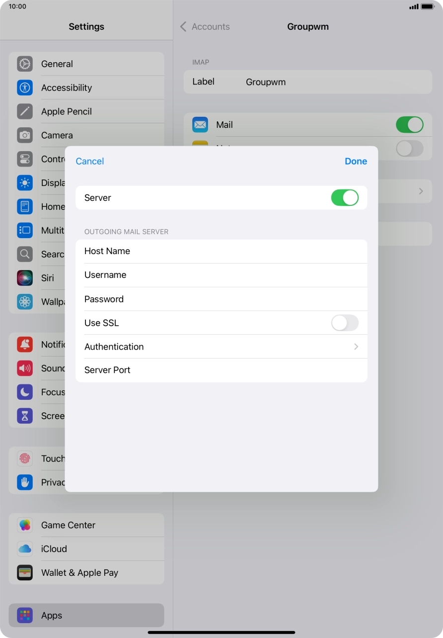 Press the indicator next to 'Use SSL' to turn on the function.