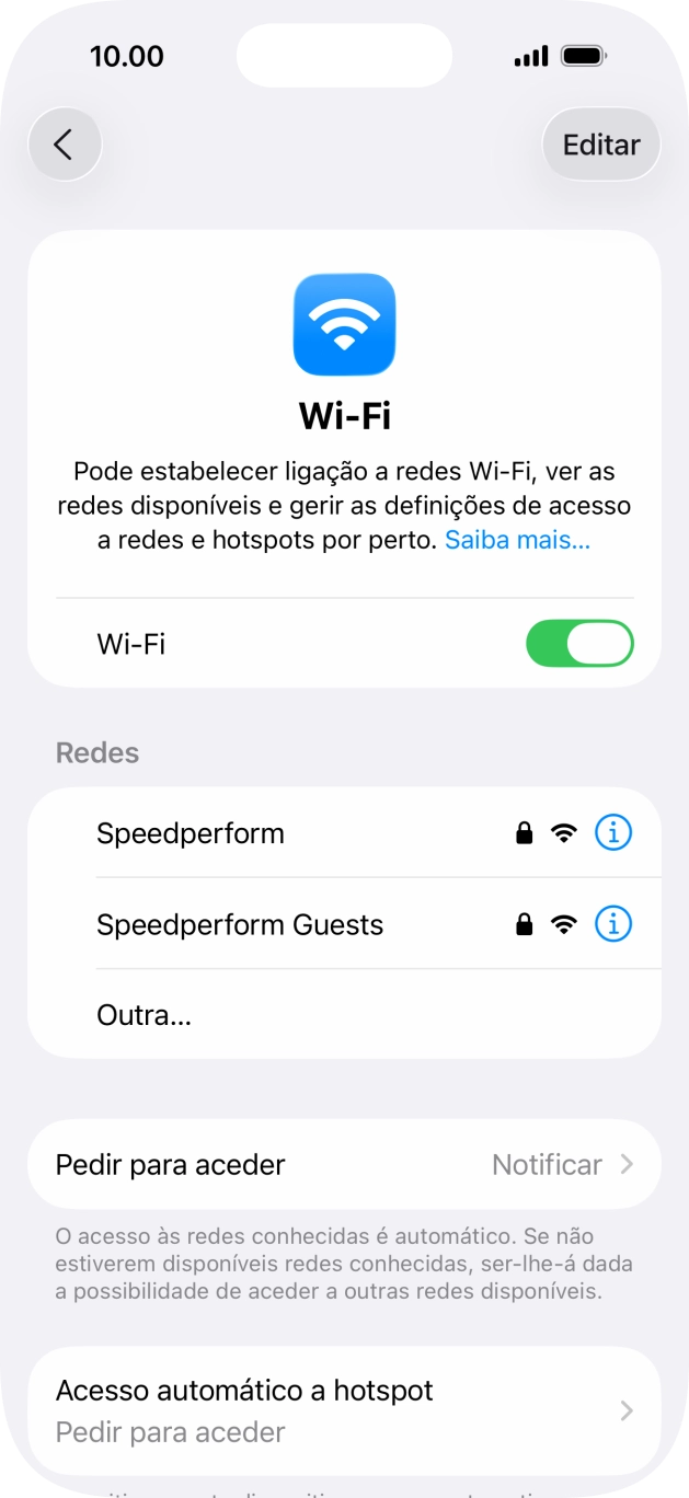 Prima a rede Wi-Fi pretendida e introduza a password da rede Wi-Fi.