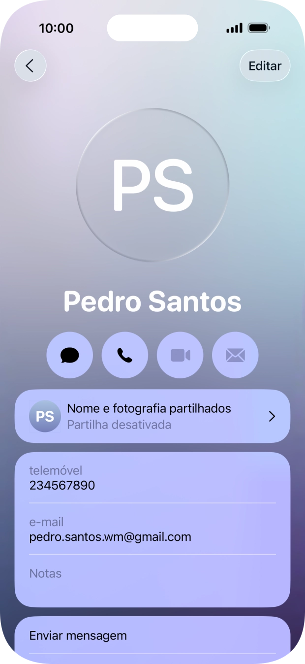 Prima Nome e fotografia partilhados.