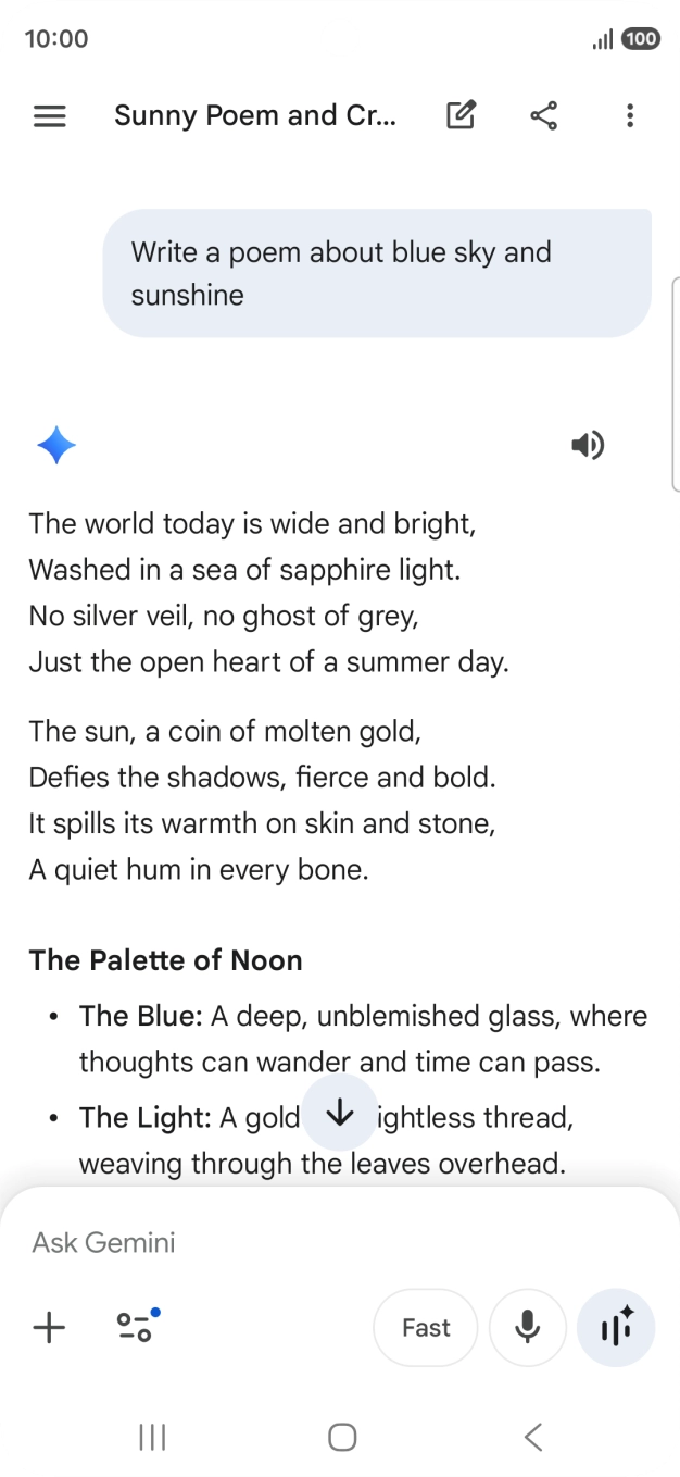 You can ask Gemini to generate a text based on your description.