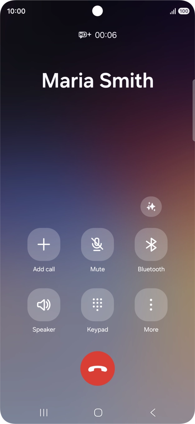To use Galaxy AI for translation during a call, press the AI icon.