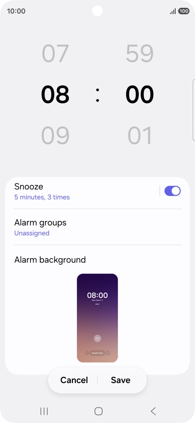 Press the indicator next to 'Snooze' to turn snooze on or off.