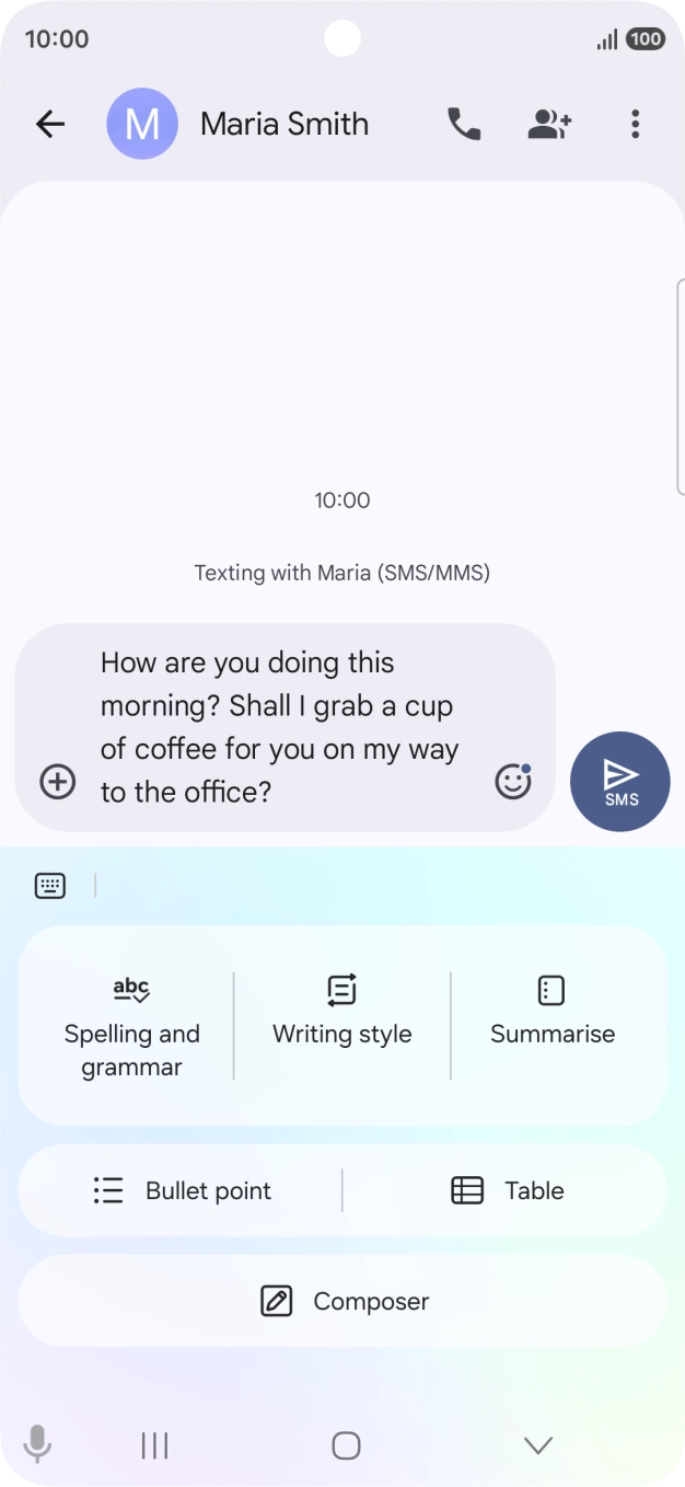 To change the writing style of your text, press Writing style and follow the instructions on the screen to use the function.