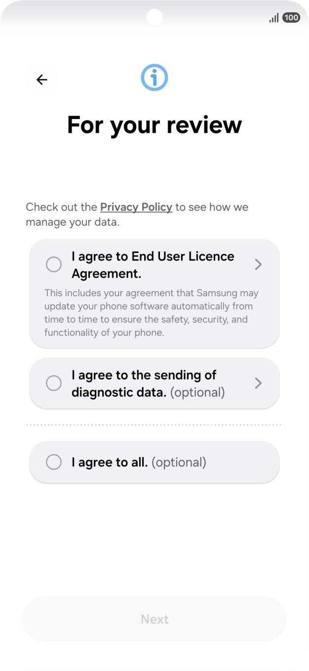 Press the fields next to the required settings to select them.