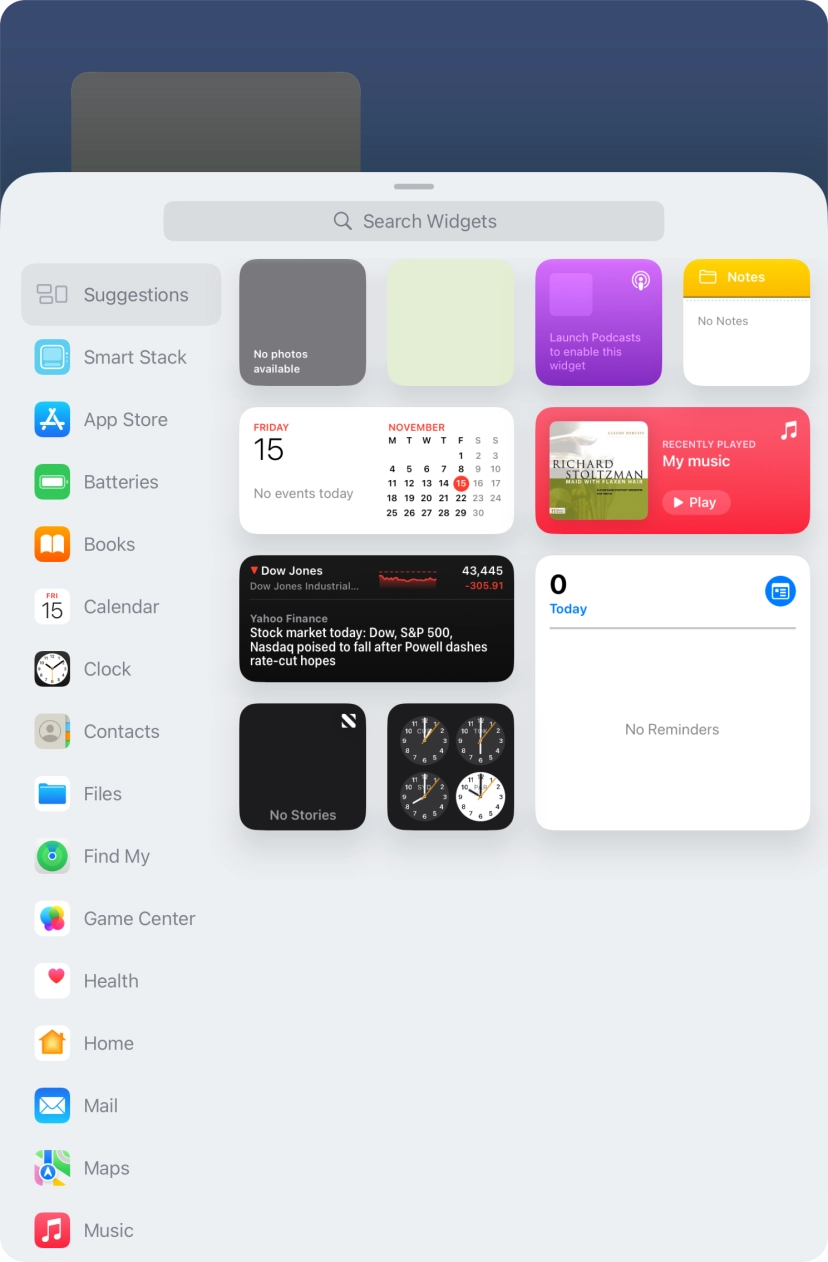 Press the required widget.