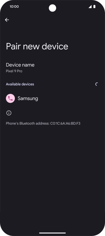Press the required Bluetooth device and follow the instructions on the screen to pair the device with your phone.