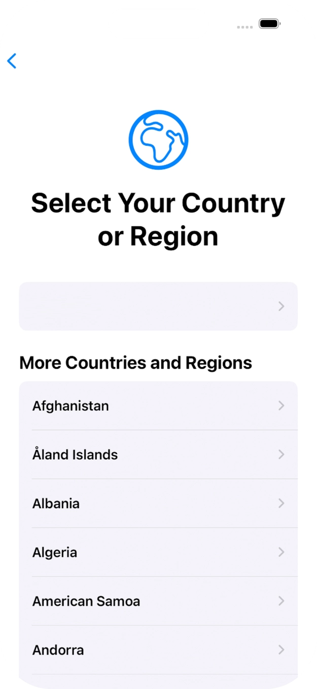 Press the required country or area. Press the required country or area.