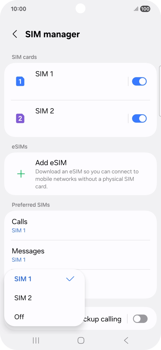 Press the required setting.