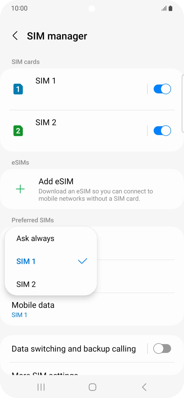 Press the required setting.