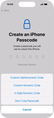 Follow the instructions on the screen to turn on use of phone lock code or press Don't Use Passcode.