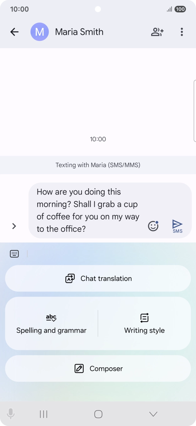 To change the writing style of your text, press Writing style and follow the instructions on the screen to use the function.