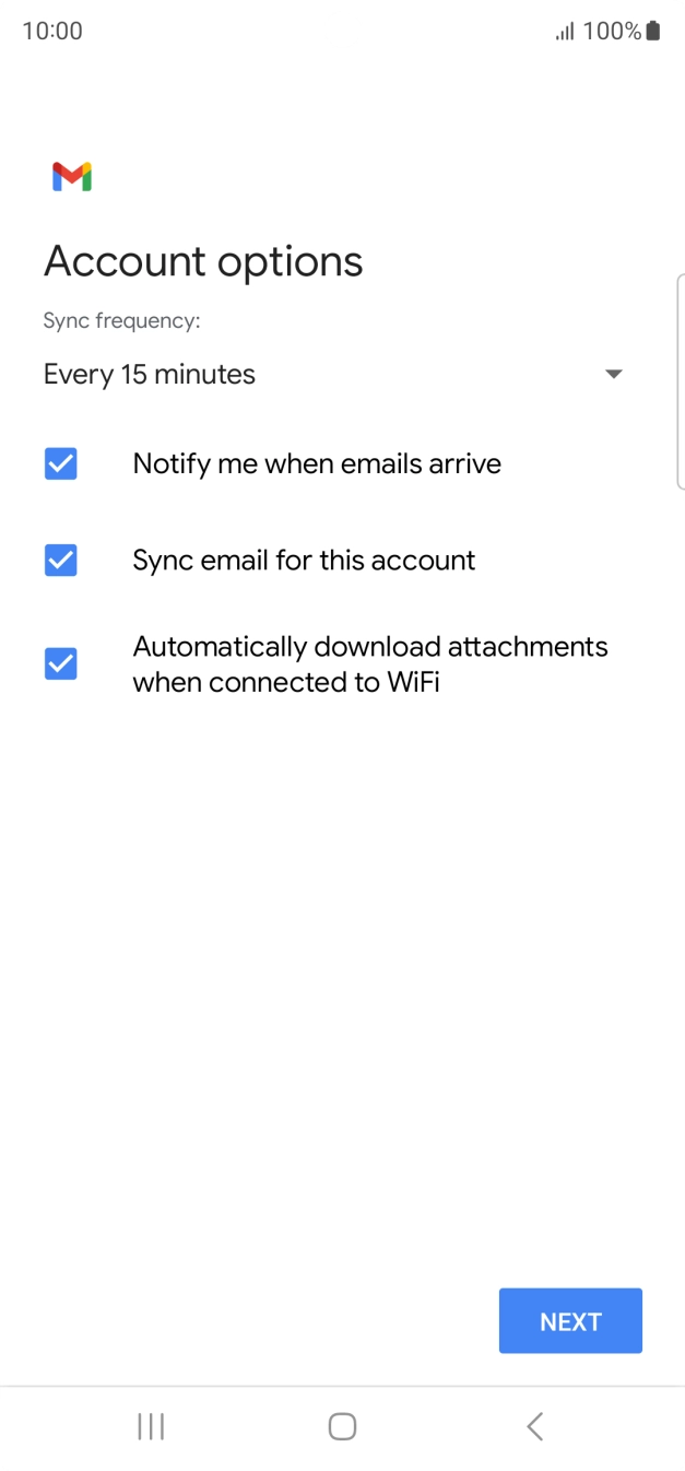 If this screen is displayed, your email account has been recognised and set up automatically. Follow the instructions on the screen to key in more information and finish setting up your phone.