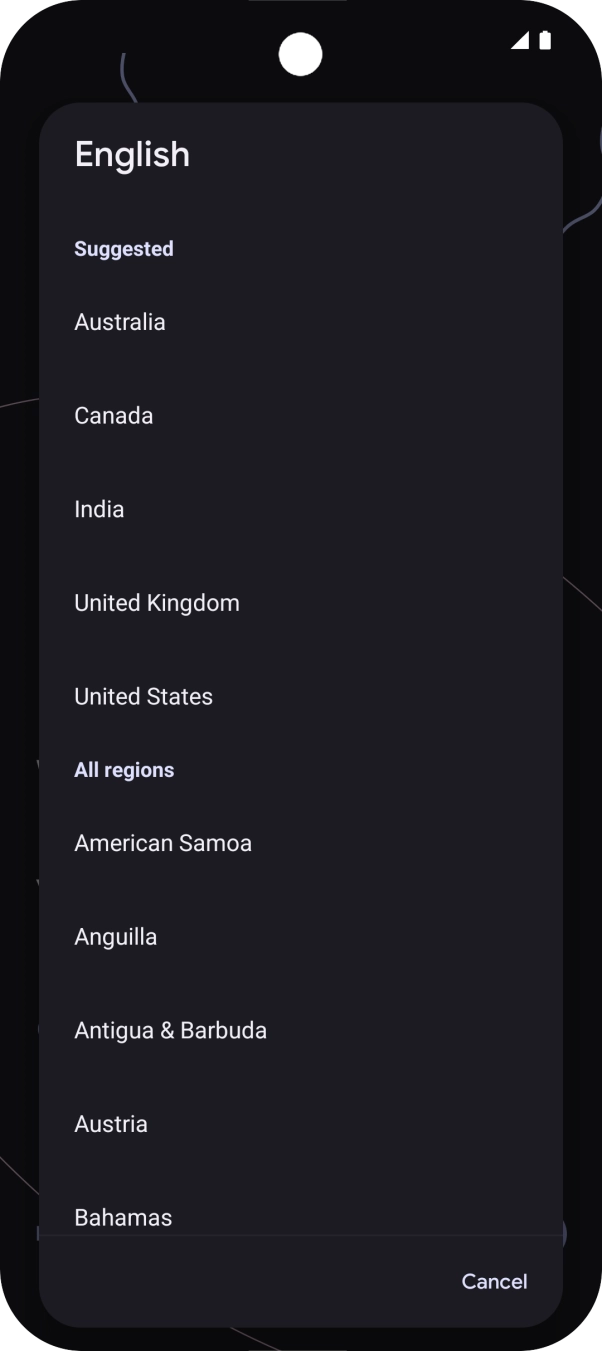 Press the required country or area. Press the required country or area.