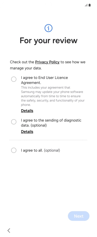 Press the fields next to the required settings to select them.