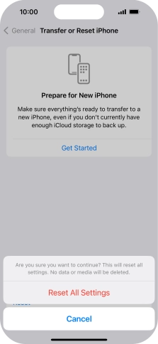 Press Reset All Settings. Wait a moment while the factory default settings are restored. Follow the instructions on the screen to set up your phone and prepare it for use.