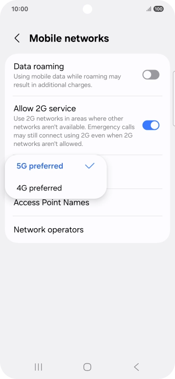 Press the required network mode. Press the required network mode.