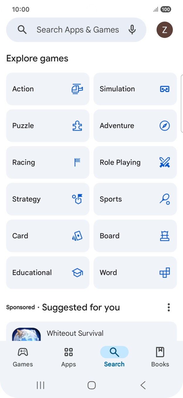 Press the search field.
