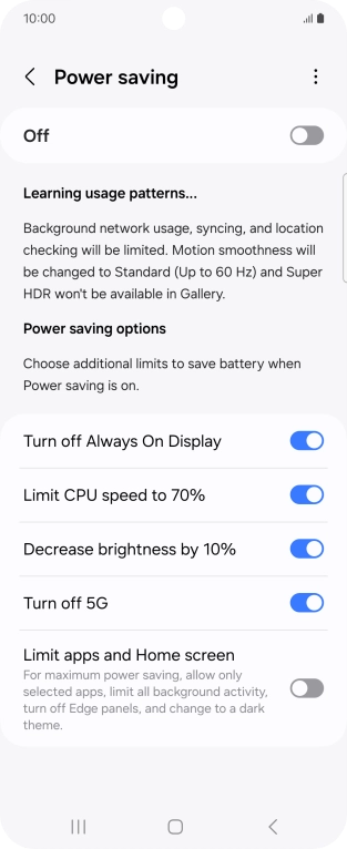 Press the indicators next to the required settings.