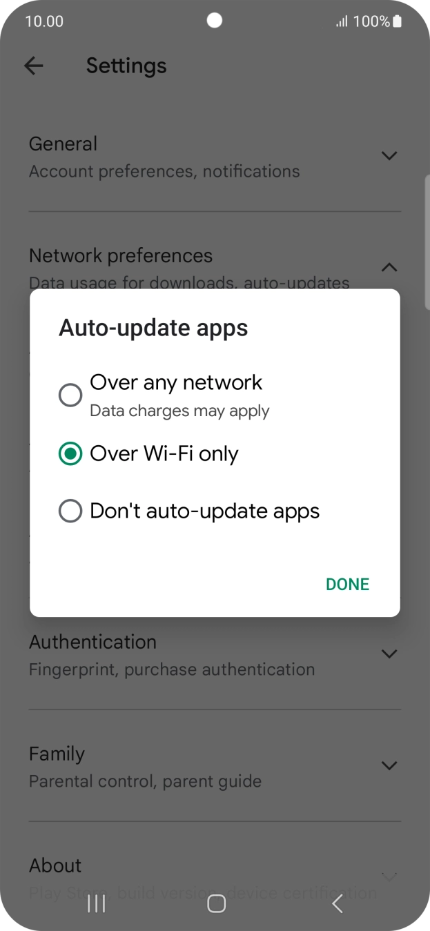 To turn on automatic update of apps using mobile network, press Over any network.