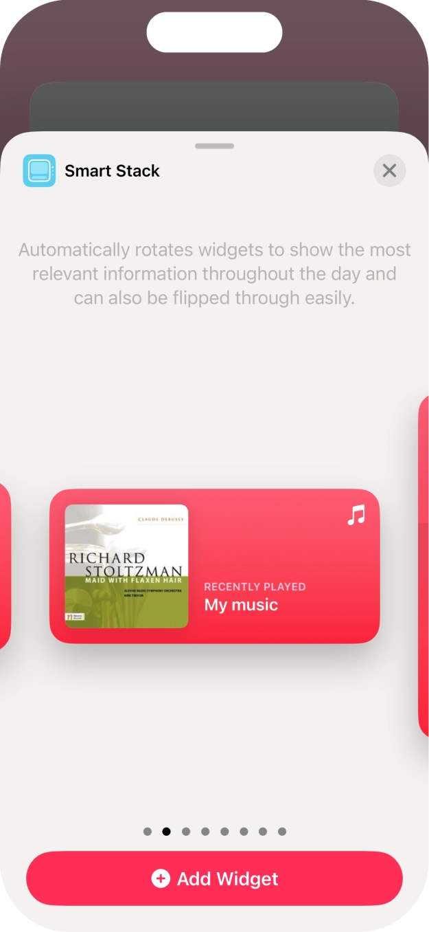 Slide your finger right or left on the screen to select the required widget size. Slide your finger right or left on the screen to select the required widget size.