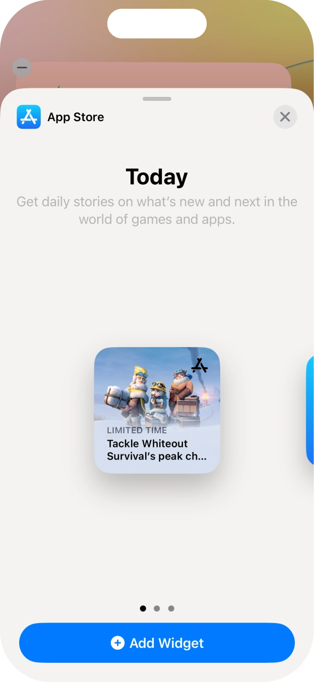 Slide your finger right or left on the screen to select the required widget size.