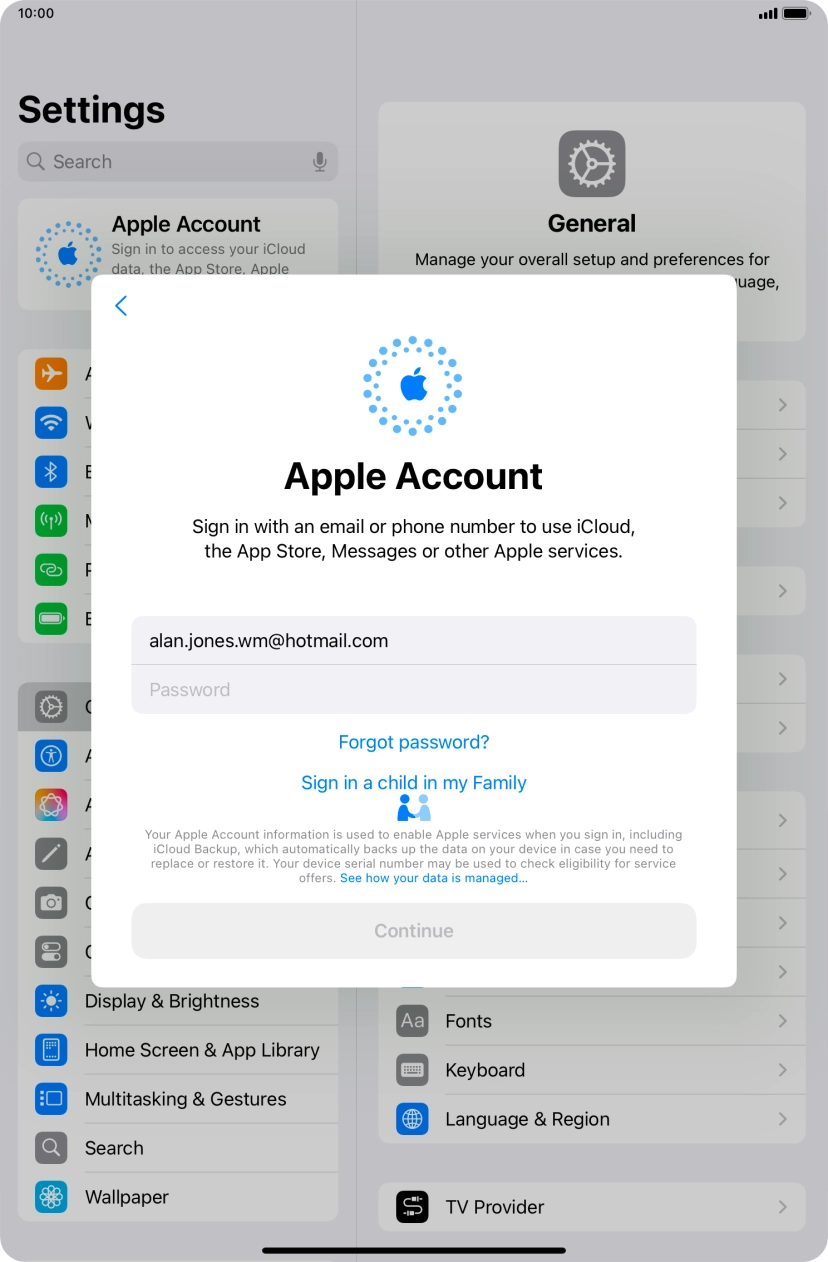 Press Password and key in the password for your Apple ID.
