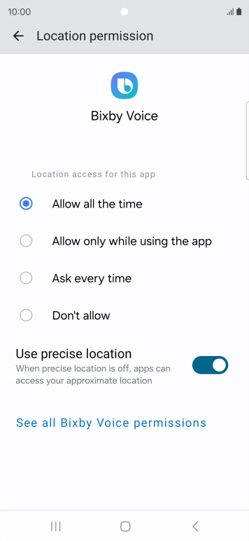 Press the required setting.