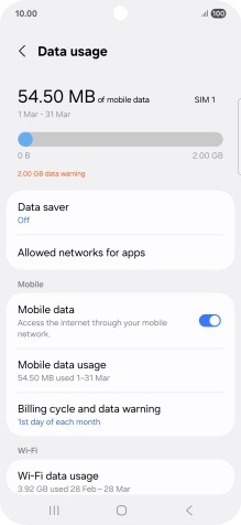 The total data usage is displayed. The total data usage is displayed.