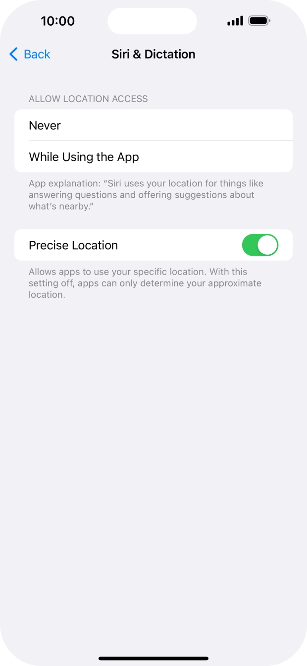 Press the required setting to turn the function on or off.