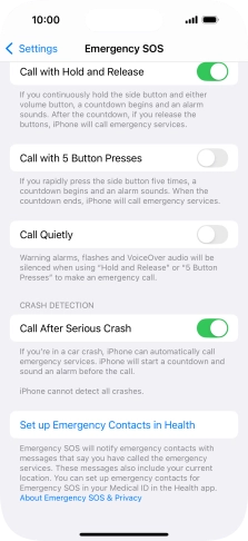 Press Set up Emergency Contacts in Health and follow the instructions on the screen to key in your emergency info and emergency contacts.