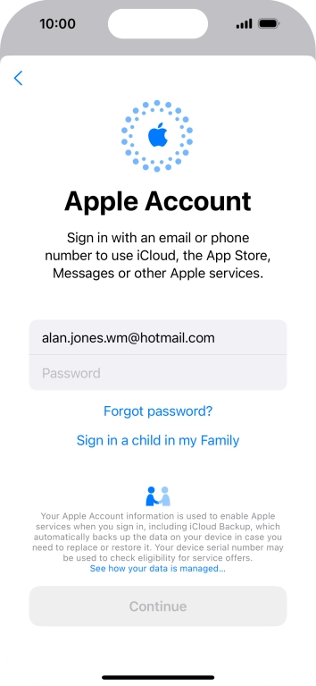 Press Password and key in the password for your Apple ID.
