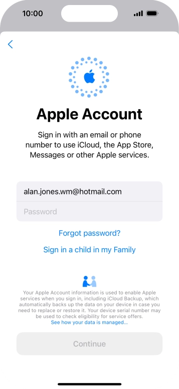 Press Password and key in the password for your Apple ID.
