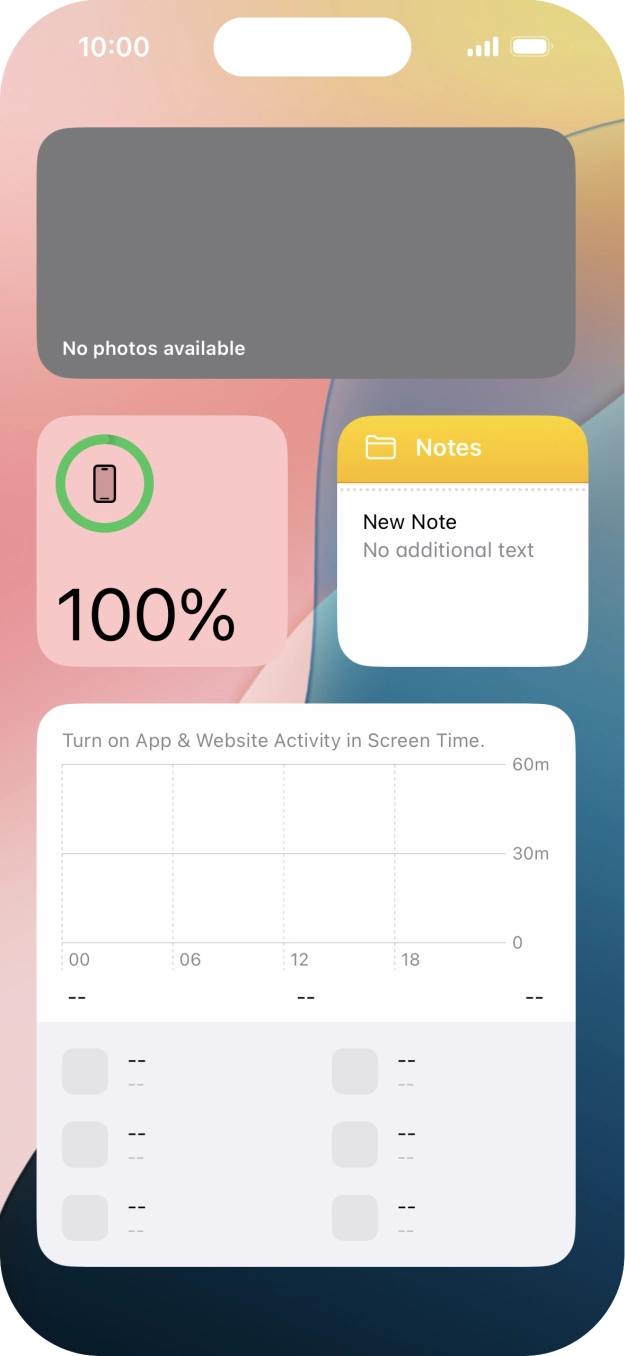 Slide your finger up or down on the screen to see more widgets. Slide your finger up or down on the screen to see more widgets.