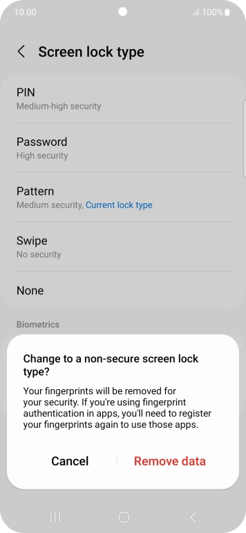 Press Remove data.
