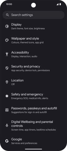 Press Security and privacy.