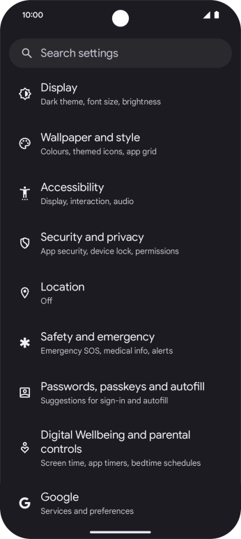 Press Security and privacy.