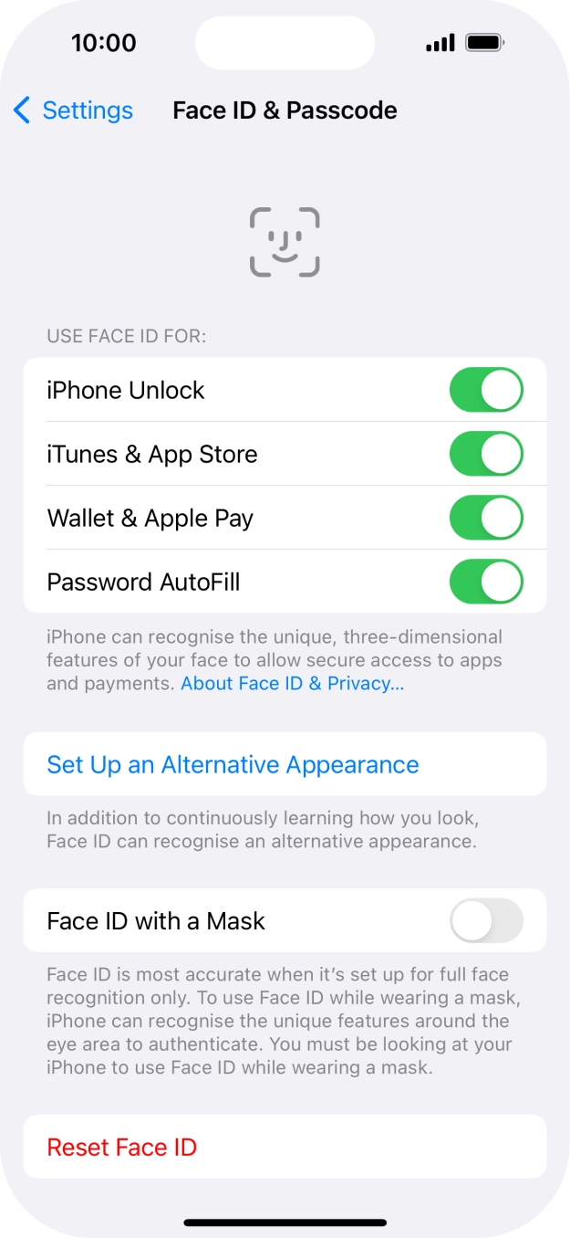 Press the indicators next to the required settings to turn them on or off.