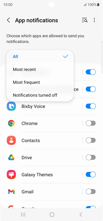 Press the required setting.