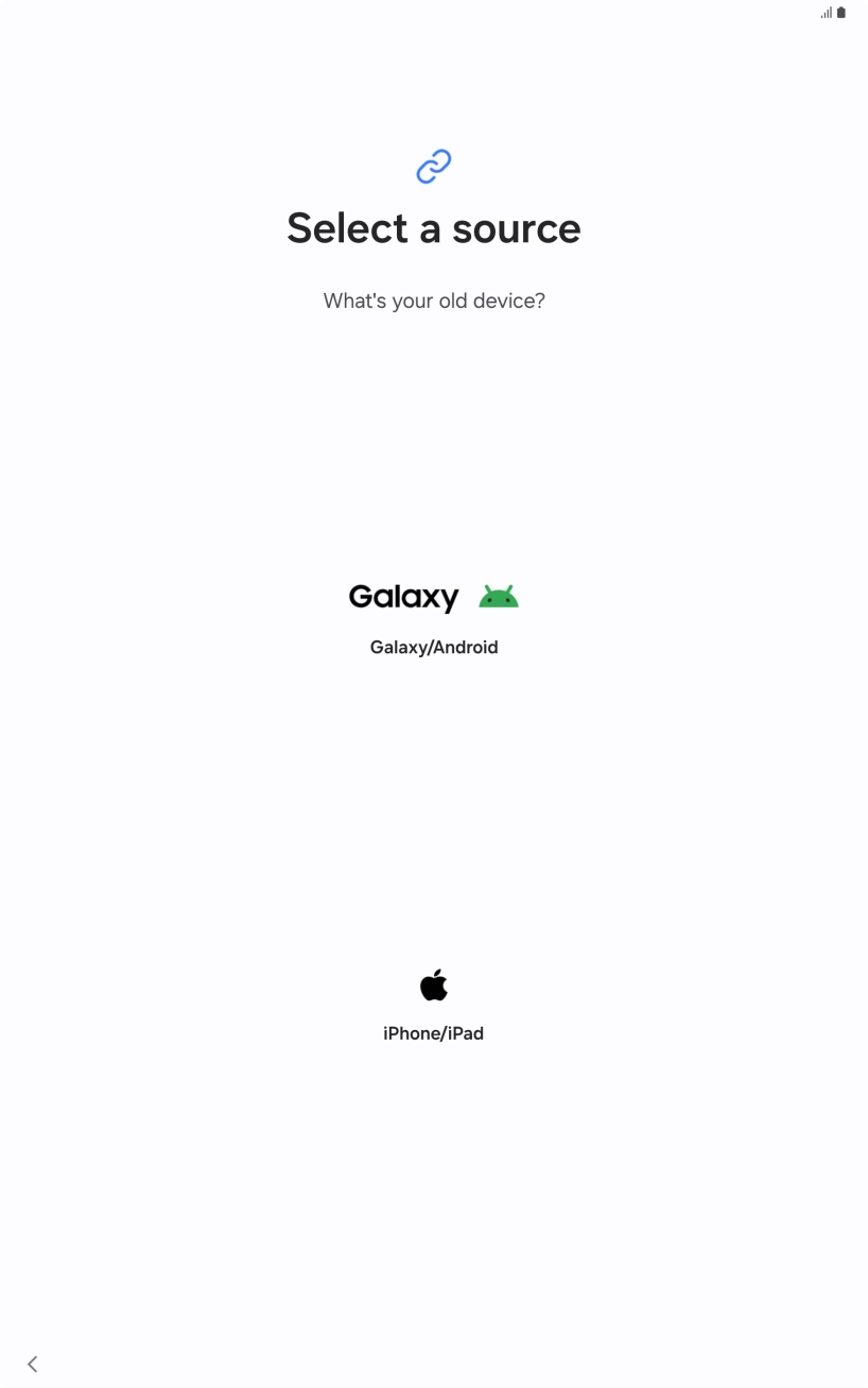 Press the required setting and follow the instructions on the screen to transfer the content from another device.