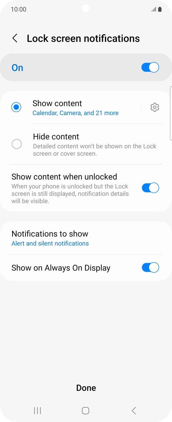 Press the required settings to turn them on or off.