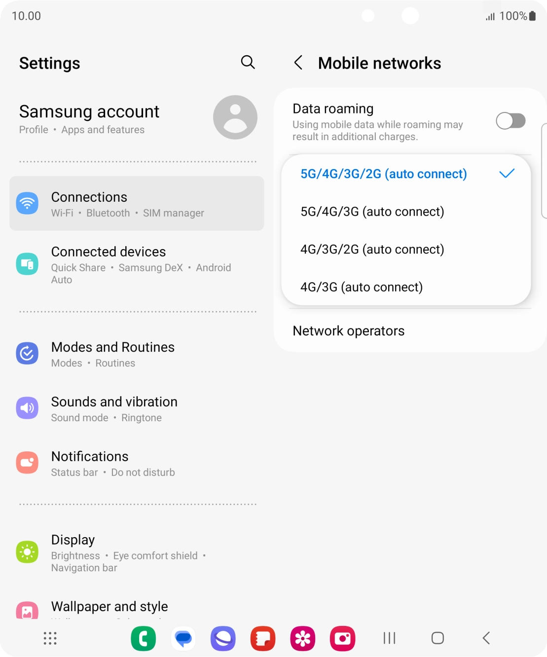 Press the required network mode.