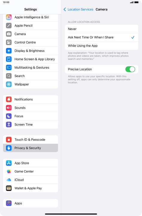 Press the required setting to turn the function on or off.