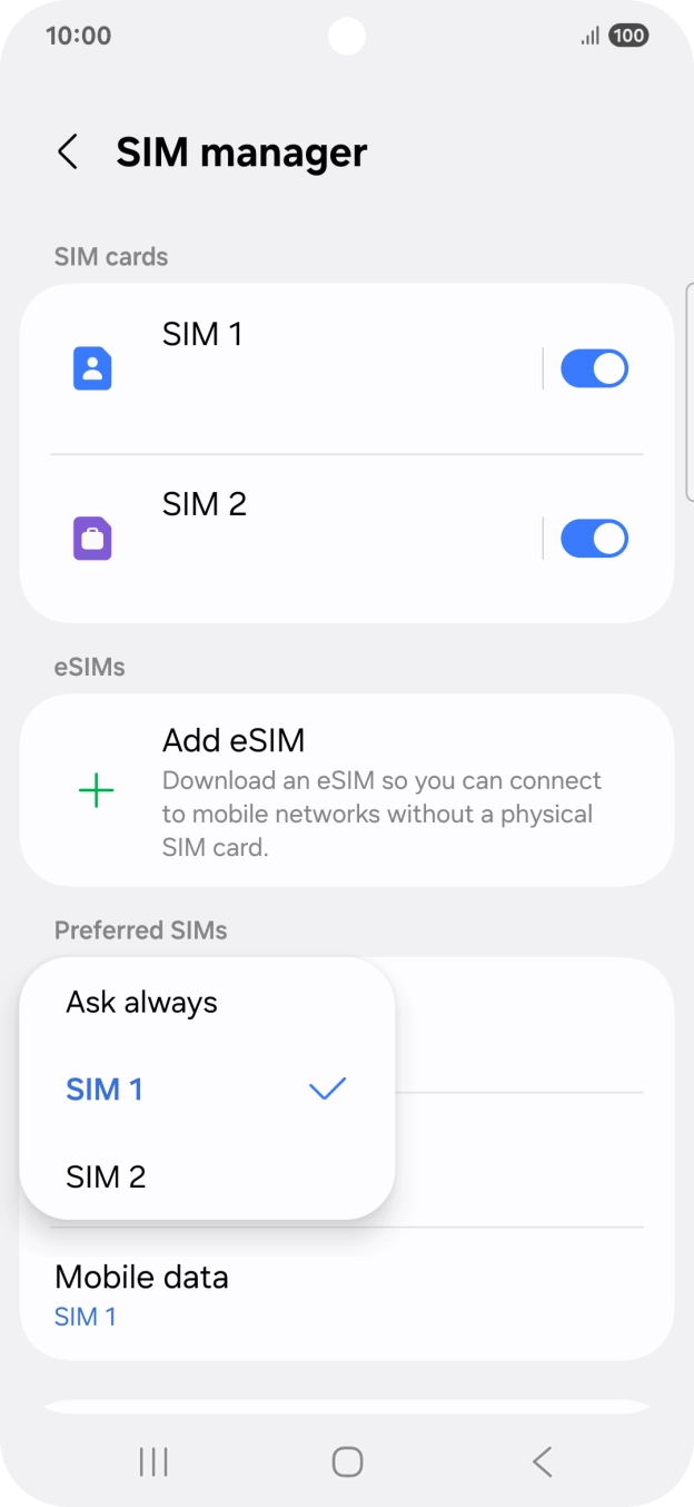 Press the required setting.
