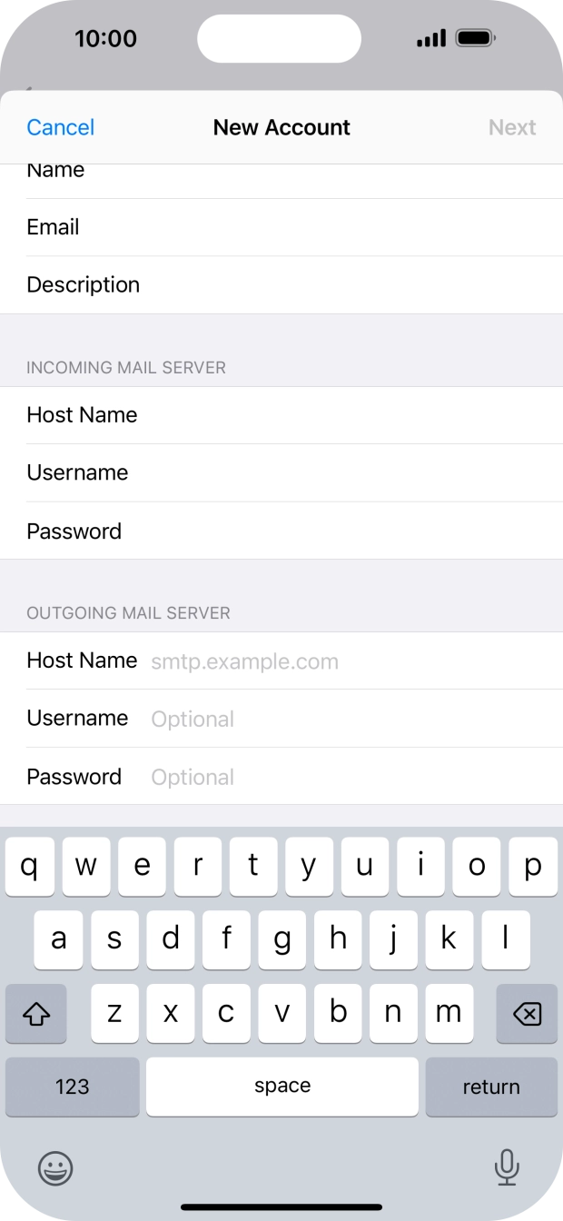 Press Host Name and key in the name of your email provider's outgoing server.