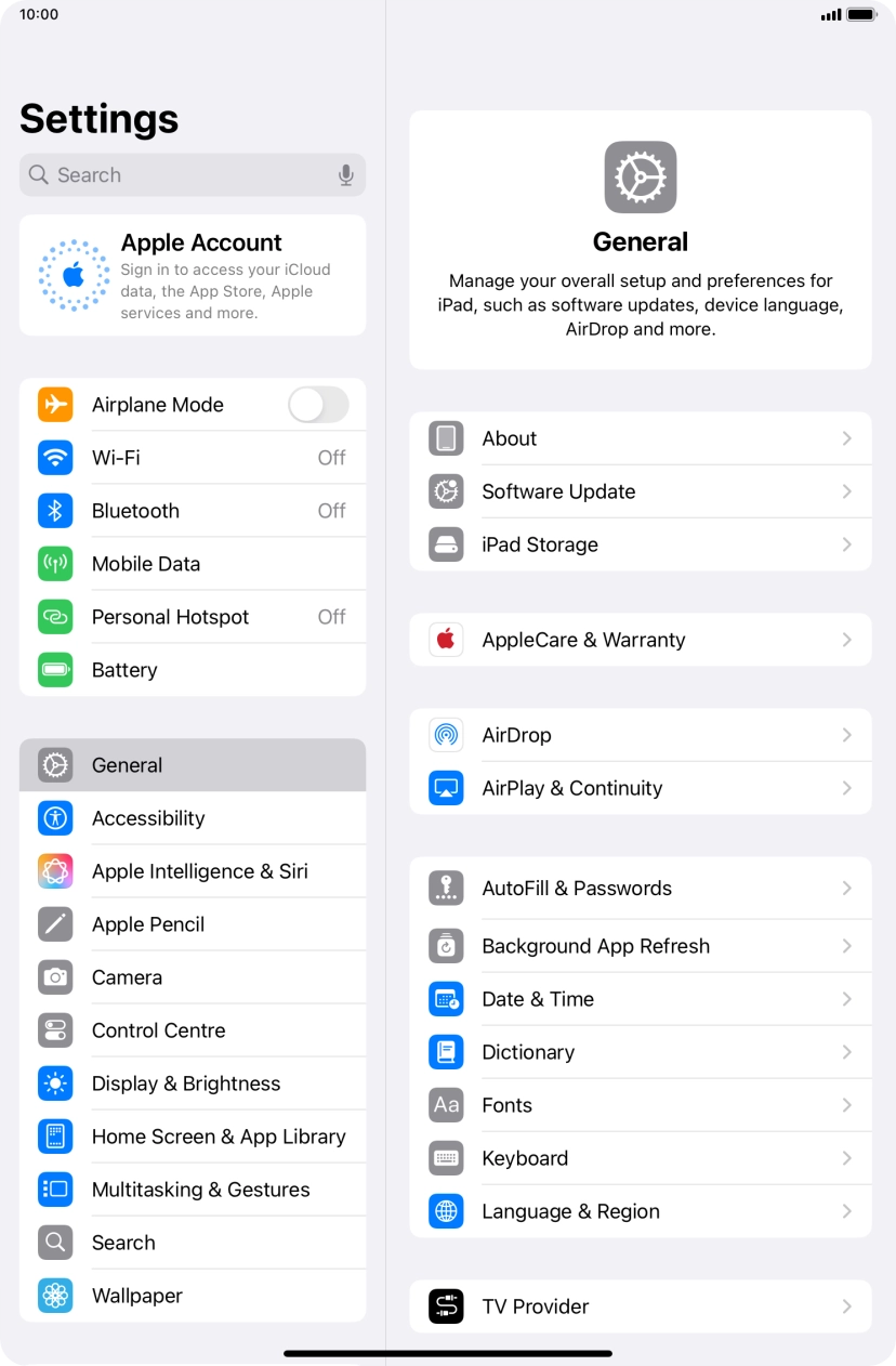 Press Apple Account.