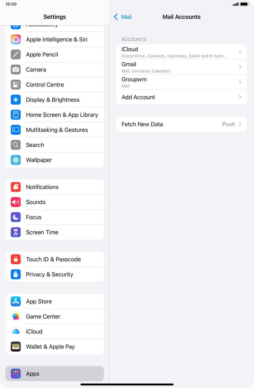 Press the name of the email account you've just set up.