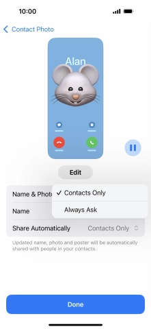 Press the required setting.