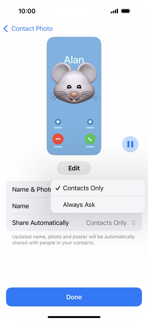 Press the required setting. Press the required setting.